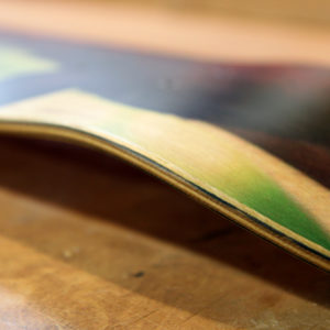 The birch skateboards that Esa Niiranen makes to order include two carbon fibre layers. Any photo can be printed on the deck. Photo: Krista Kimmo