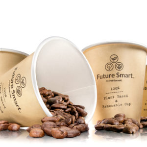Huhtamaki Future SmartTM 100% renewable paper cups and containers with plant-based PE coating. Photo: Huhtamaki