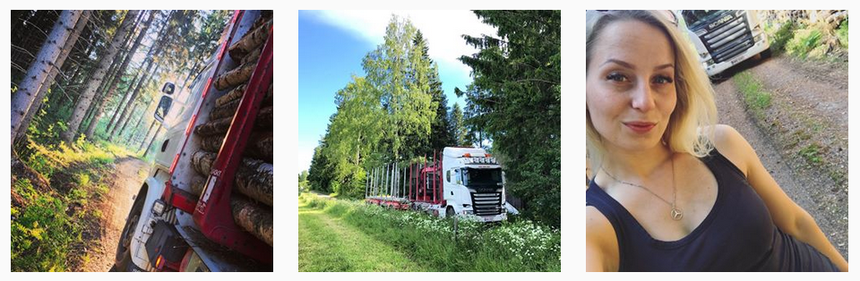 Kuvakaappaus kuorma-autonkuljettaja Jonna Matikaisen Instagram-sivulta.