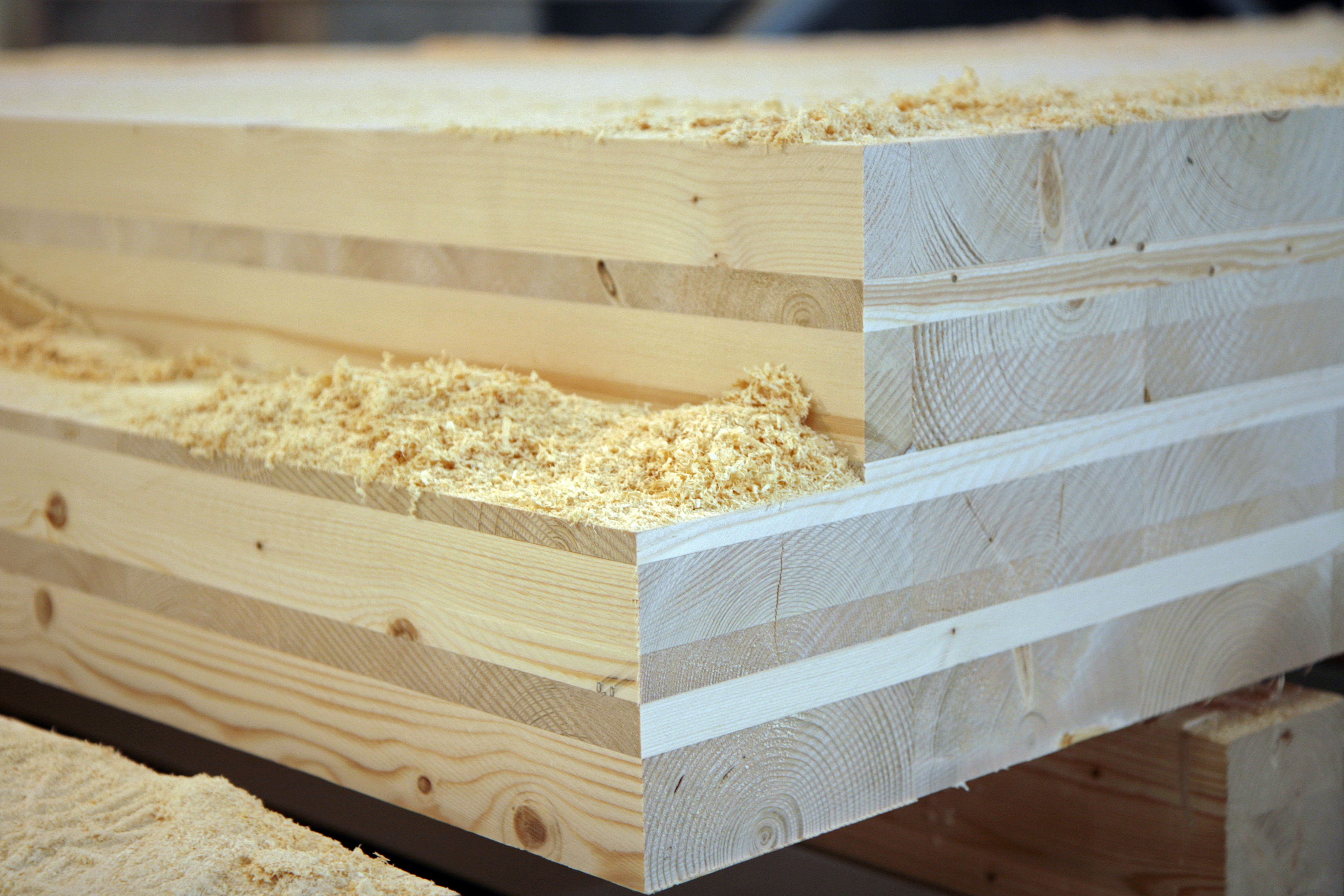 The people in Kuhmo have something unique to offer to the rest of the world: the close-grained Kainuu timber is sometimes even said to be the best in the world for sawmilling. The photo shows cross-laminated timber (CLT). Photo: Anna Kauppi