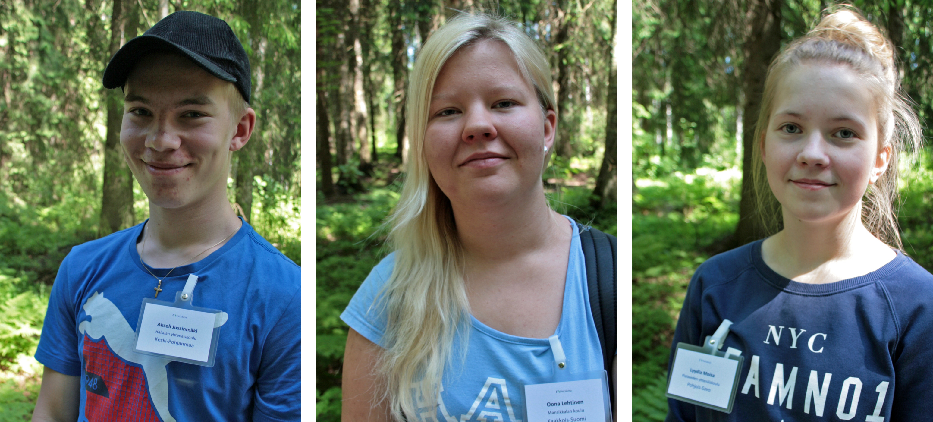 Forest Quiz 2016 winners from left to right: Akseli Jussinmäki, Oona Lehtinen and Lydia Moisa. The rest of the finalists shared the fourth place. Photo: Anna Kauppi