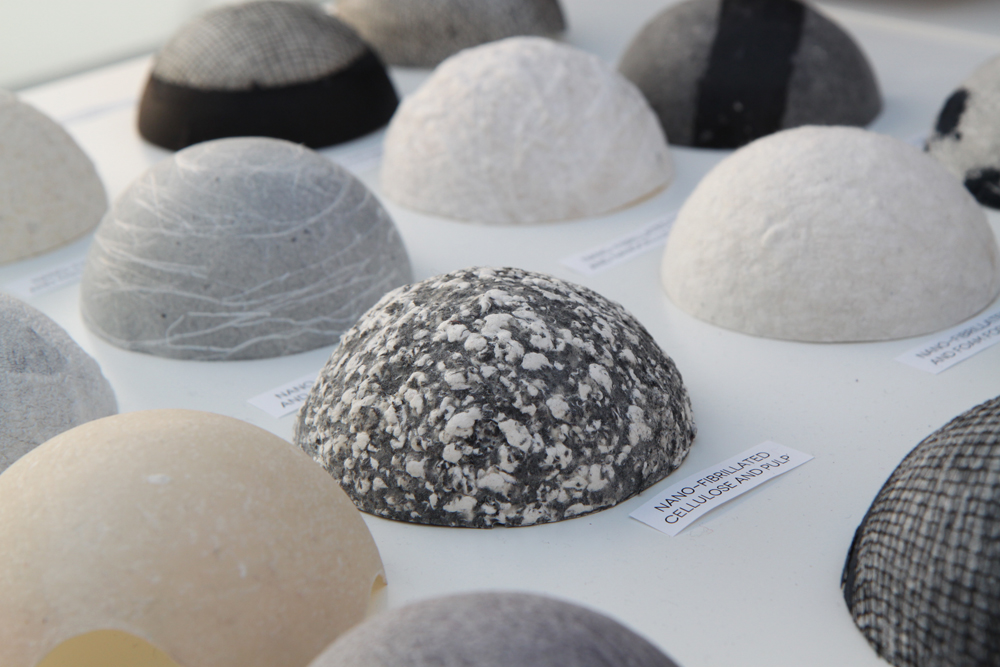 The Designing Cellulose for the Future II exhibition showed how the structure of nano-fibrillated cellulose changes when mixed with, for example, pulp or cotton. Photo: Anna Kauppi