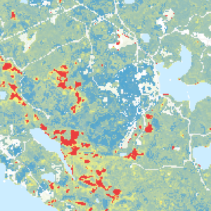 Tuulituhoennuste rasterikuvana. Kuva: Luonnonvarakeskus
