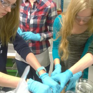 Vuoden 2014 Metsävisan loppukilpailijat tutustuvat Aalto-yliopistossa puun käytön mahdollisuuksiin, tässä tapauksessa nanosellun valmistukseen. Kuva: Cecilia Eklund