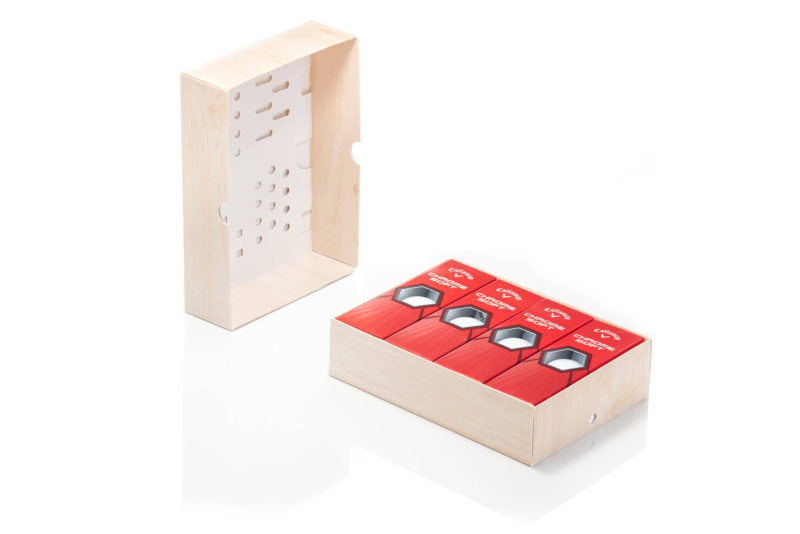 Metsä Board’s revolutionary golf ball box can be recycled as an insect hotel. Photo: Metsa Board