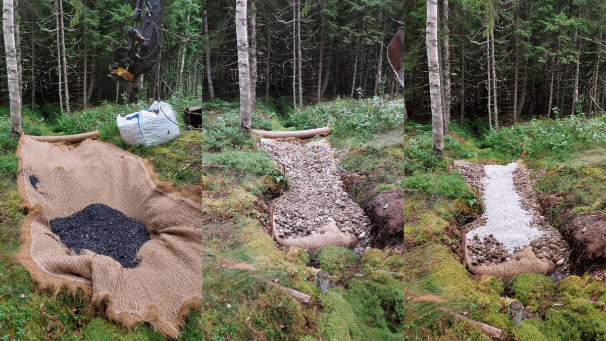 The Association for Water and Environment of Western Uusimaa's (LUVY) unique limestone-biochar filtration system in the forest of Karkkila. Photo: LUVY